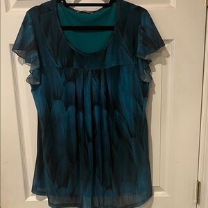 Elegant Teal Ruffle Sleeve Blouse. Size XL.